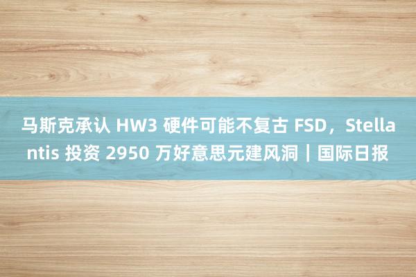 马斯克承认 HW3 硬件可能不复古 FSD，Stellantis 投资 2950 万好意思元建风洞｜国际日报