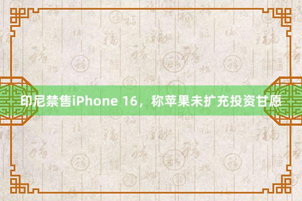 印尼禁售iPhone 16，称苹果未扩充投资甘愿