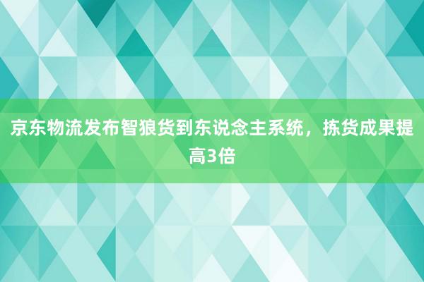 京东物流发布智狼货到东说念主系统，拣货成果提高3倍