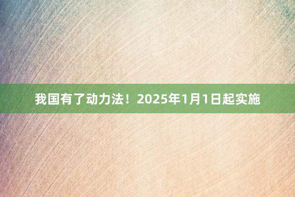 我国有了动力法！2025年1月1日起实施