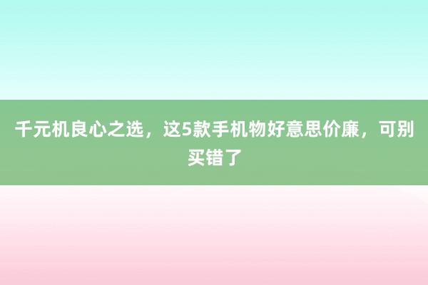 千元机良心之选，这5款手机物好意思价廉，可别买错了