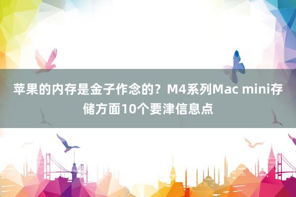 苹果的内存是金子作念的？M4系列Mac mini存储方面10个要津信息点