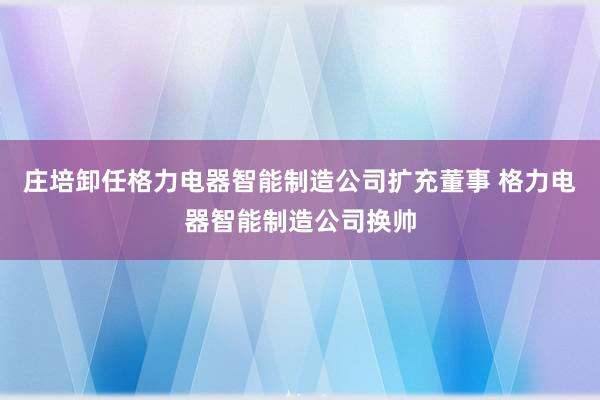 庄培卸任格力电器智能制造公司扩充董事 格力电器智能制造公司换帅