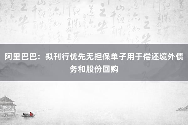 阿里巴巴：拟刊行优先无担保单子用于偿还境外债务和股份回购