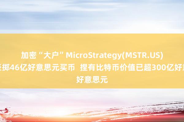 加密“大户”MicroStrategy(MSTR.US)单周豪掷46亿好意思元买币  捏有比特币价值已超300亿好意思元