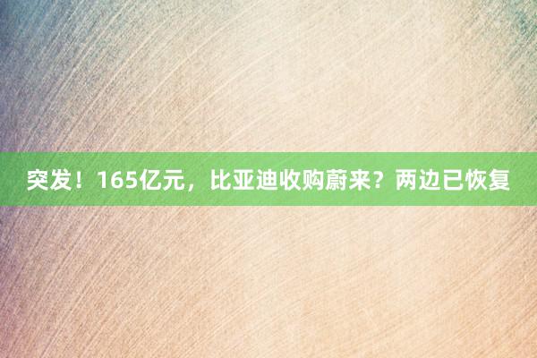 突发！165亿元，比亚迪收购蔚来？两边已恢复