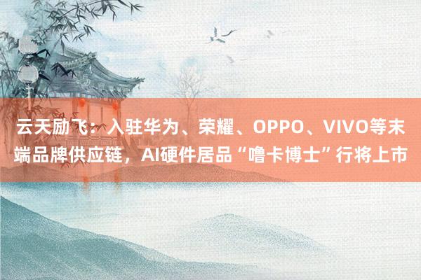 云天励飞：入驻华为、荣耀、OPPO、VIVO等末端品牌供应链，AI硬件居品“噜卡博士”行将上市