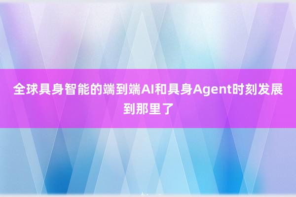 全球具身智能的端到端AI和具身Agent时刻发展到那里了