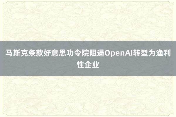 马斯克条款好意思功令院阻遏OpenAI转型为渔利性企业