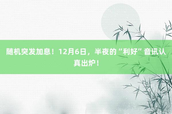 随机突发加息！12月6日，半夜的“利好”音讯认真出炉！