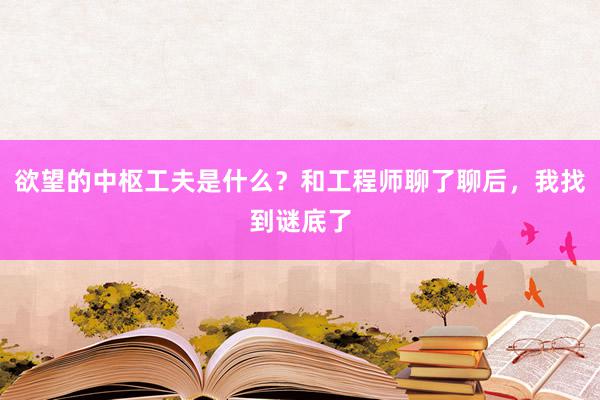 欲望的中枢工夫是什么？和工程师聊了聊后，我找到谜底了