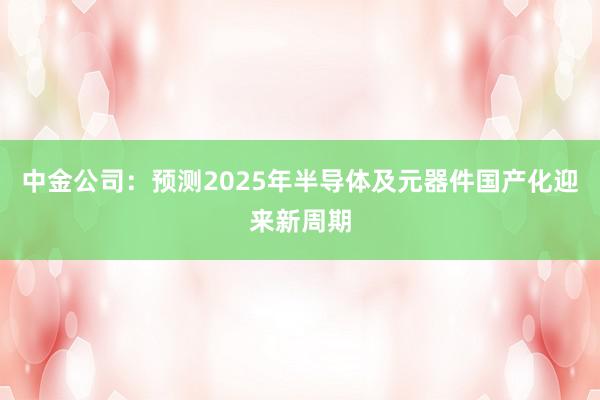 中金公司：预测2025年半导体及元器件国产化迎来新周期