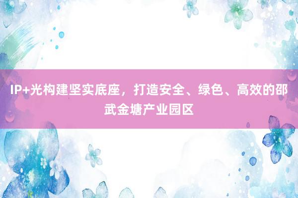 IP+光构建坚实底座，打造安全、绿色、高效的邵武金塘产业园区