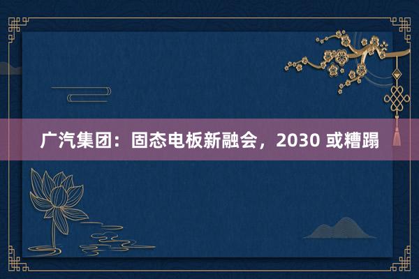 广汽集团：固态电板新融会，2030 或糟蹋