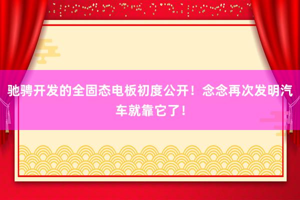 驰骋开发的全固态电板初度公开！念念再次发明汽车就靠它了！