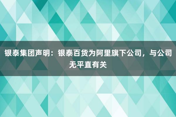 银泰集团声明：银泰百货为阿里旗下公司，与公司无平直有关