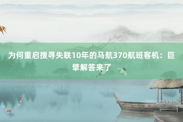 为何重启搜寻失联10年的马航370航班客机：巨擘解答来了