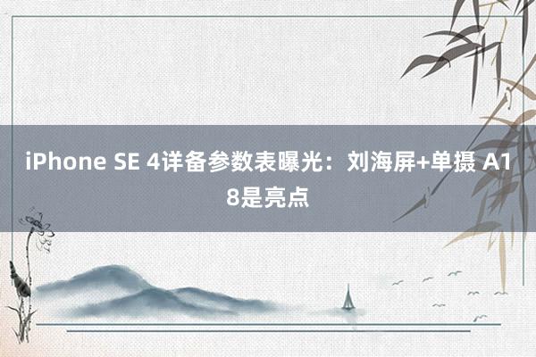 iPhone SE 4详备参数表曝光：刘海屏+单摄 A18是亮点