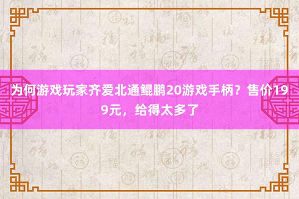 为何游戏玩家齐爱北通鲲鹏20游戏手柄？售价199元，给得太多了