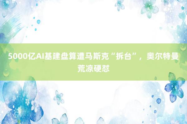 5000亿AI基建盘算遭马斯克“拆台”，奥尔特曼荒凉硬怼