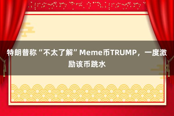 特朗普称“不太了解”Meme币TRUMP，一度激励该币跳水