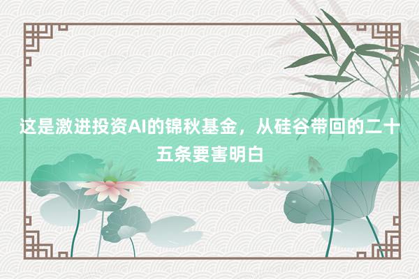 这是激进投资AI的锦秋基金，从硅谷带回的二十五条要害明白