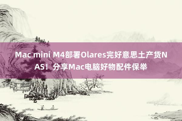 Mac mini M4部署Olares完好意思土产货NAS！分享Mac电脑好物配件保举