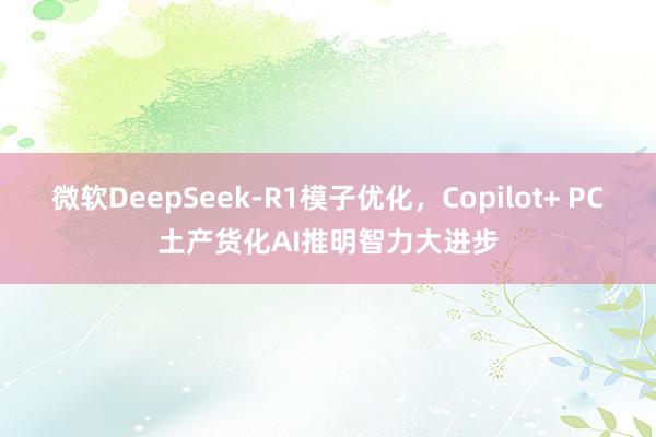 微软DeepSeek-R1模子优化，Copilot+ PC土产货化AI推明智力大进步